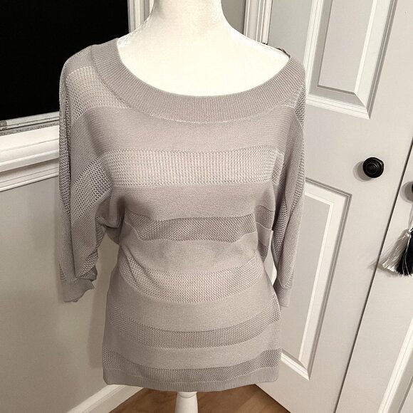 Gray Sweater Top with Mesh Sections - Picture 1 of 10